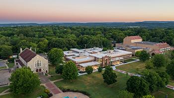 aerial view of campus at dusk
