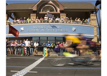 michael simmons student activity center with blurred cyclist