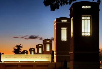 lit entrance of 'the university of north carolina at charlotte'