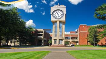 lakeland community college clock tower against a blue sky