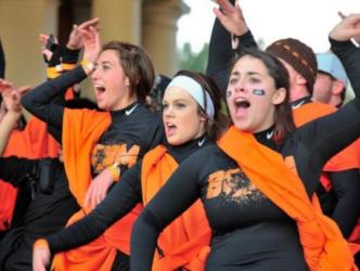 cheering crowd in black and orange colors