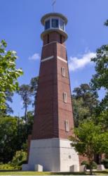 university campus with lighthouse
