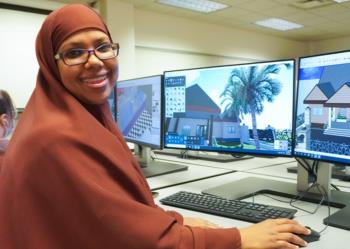student at computer working on architectural design software
