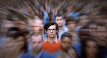 blurred crowd with one man in focus