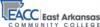 Logo: east arkansas community college logo with blue and grey lettering