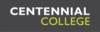 Logo: centennial college logo with white and green text on dark background